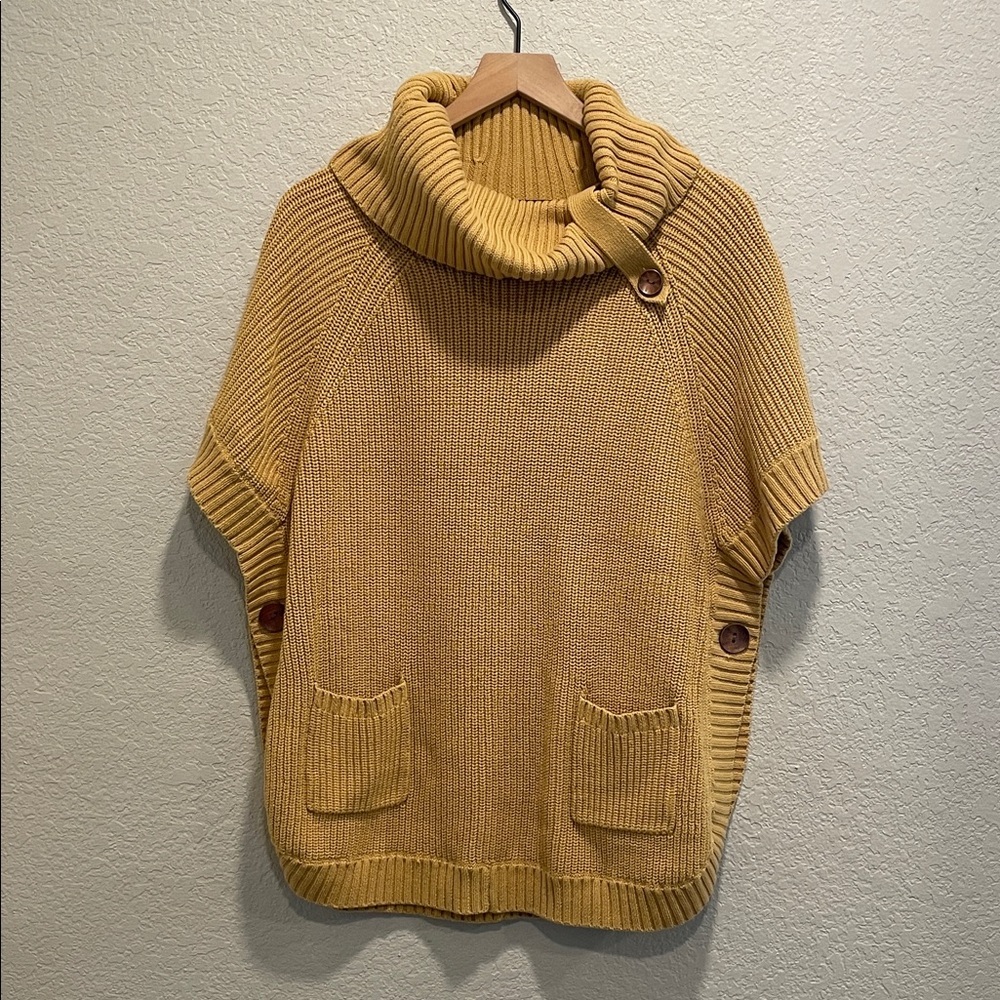Coldwater Creek Mustard Gold Cotton Cowl Neck Poncho Sweater Size L